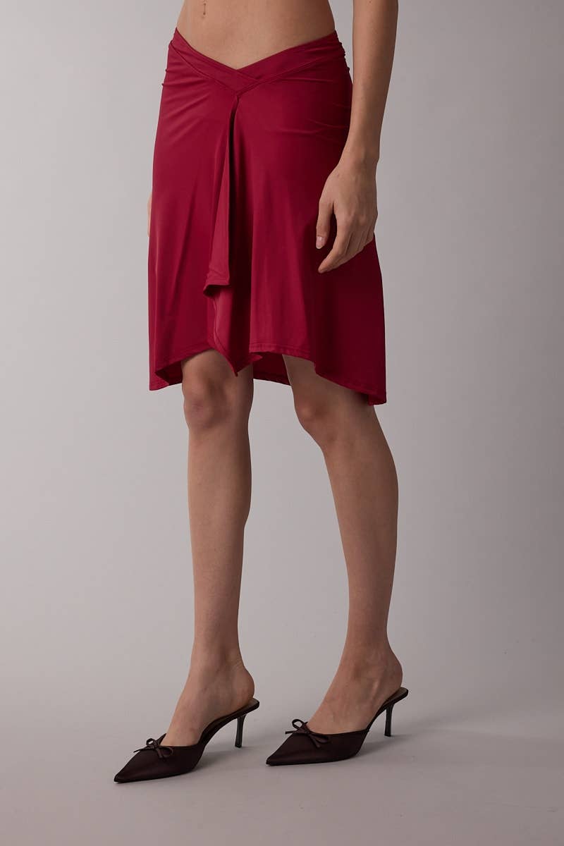 ASYMMETRIC WAIST LINE HIGH-LOW KNEE LENGTH SKIRT