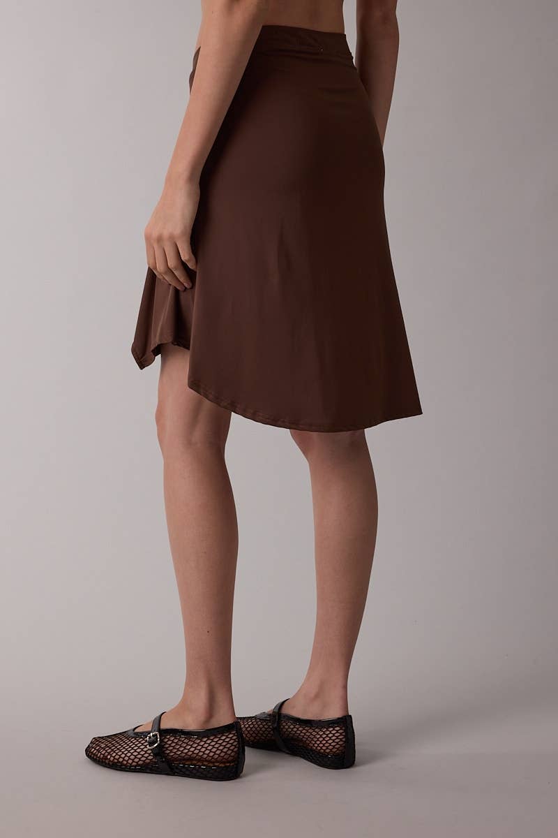 ASYMMETRIC WAIST LINE HIGH-LOW KNEE LENGTH SKIRT