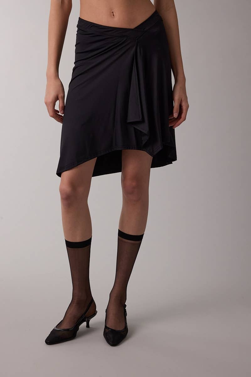 ASYMMETRIC WAIST LINE HIGH-LOW KNEE LENGTH SKIRT
