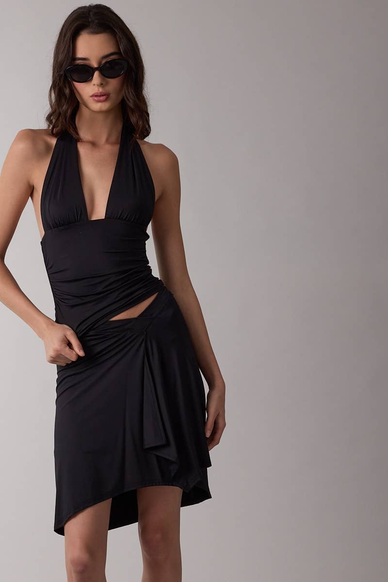 ASYMMETRIC WAIST LINE HIGH-LOW KNEE LENGTH SKIRT