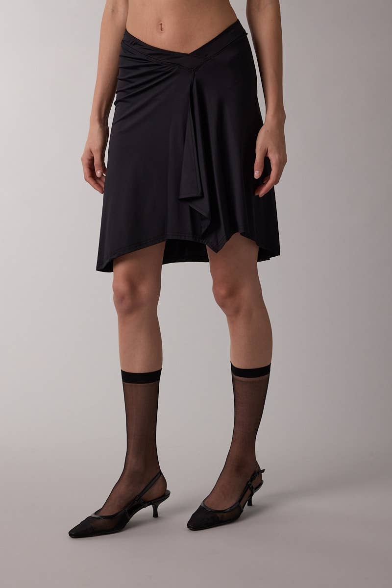 ASYMMETRIC WAIST LINE HIGH-LOW KNEE LENGTH SKIRT