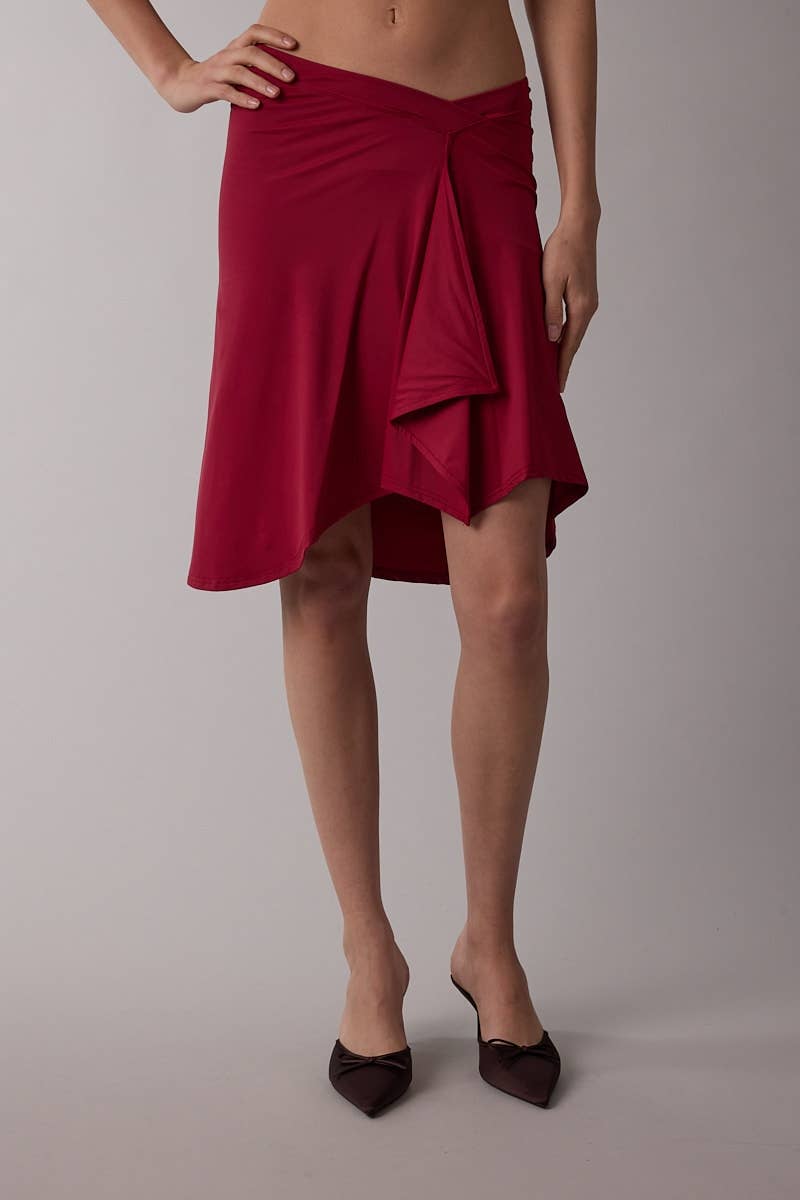 ASYMMETRIC WAIST LINE HIGH-LOW KNEE LENGTH SKIRT