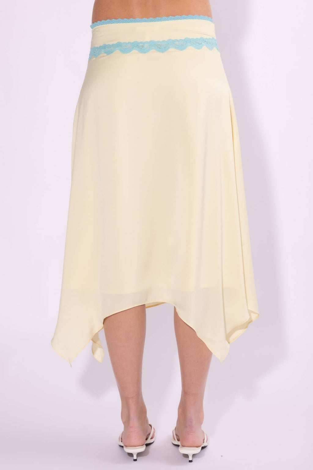 BS517C - HANKY HEM LACE TRIM DETAIL LOW WAIST MIDI SKIRT