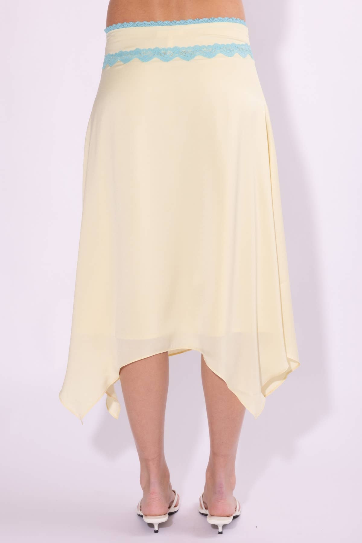 BS517C - HANKY HEM LACE TRIM DETAIL LOW WAIST MIDI SKIRT