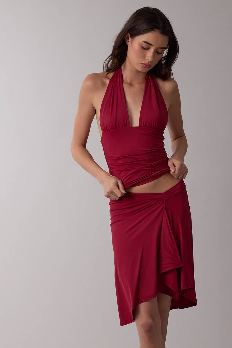 ASYMMETRIC WAIST LINE HIGH-LOW KNEE LENGTH SKIRT